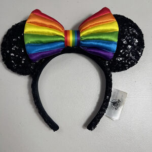 Disney Parks Pride Minnie Mouse Ears Headband Black Sequin Rainbow